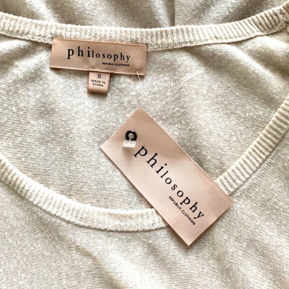 Philosophy Lightweight Knit Tunic Top Asymmetric Hem Pockets Sz S Beige #12B - Picture 4 of 5